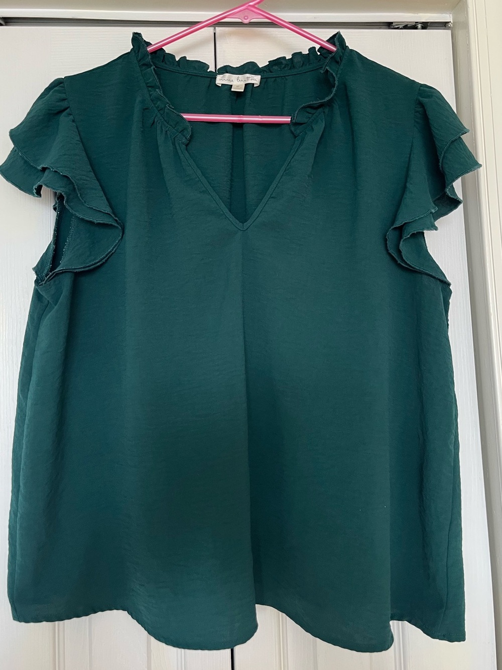 Women's Green Ruffle Sleeve V-Neck Top